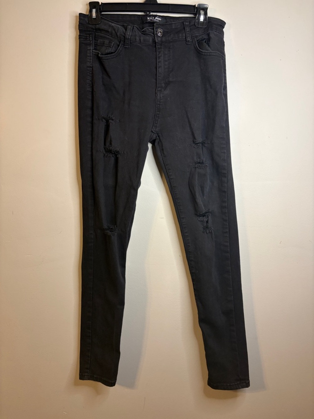 Wax Jean Black Distressed Skinny Jeans Women’s 13/31 Stretch #87
